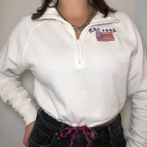 forever 21 white zip up drawstring top